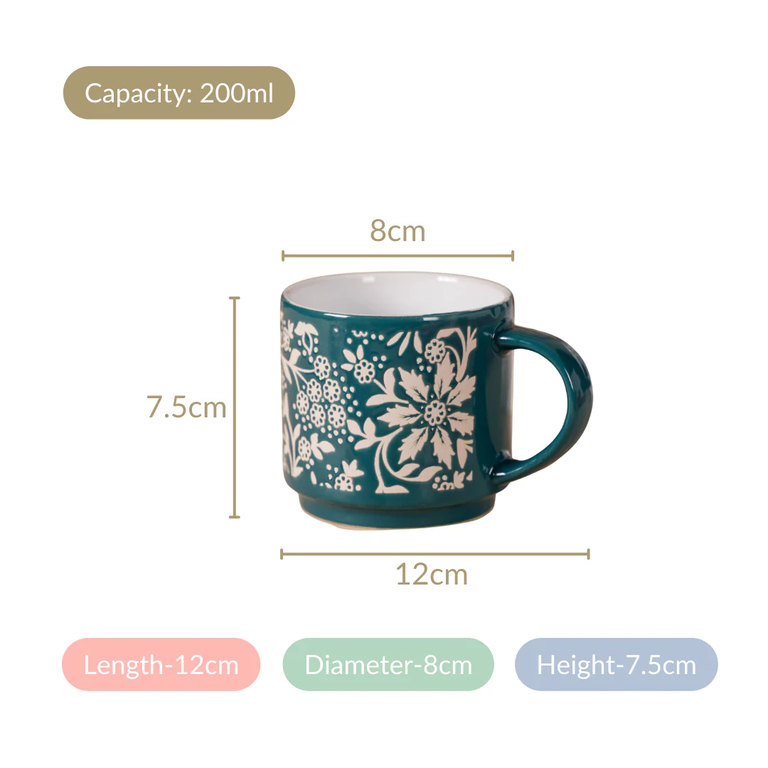 Stackable Coffee Cups With Stand Green Set of 4 240ml - Image 7