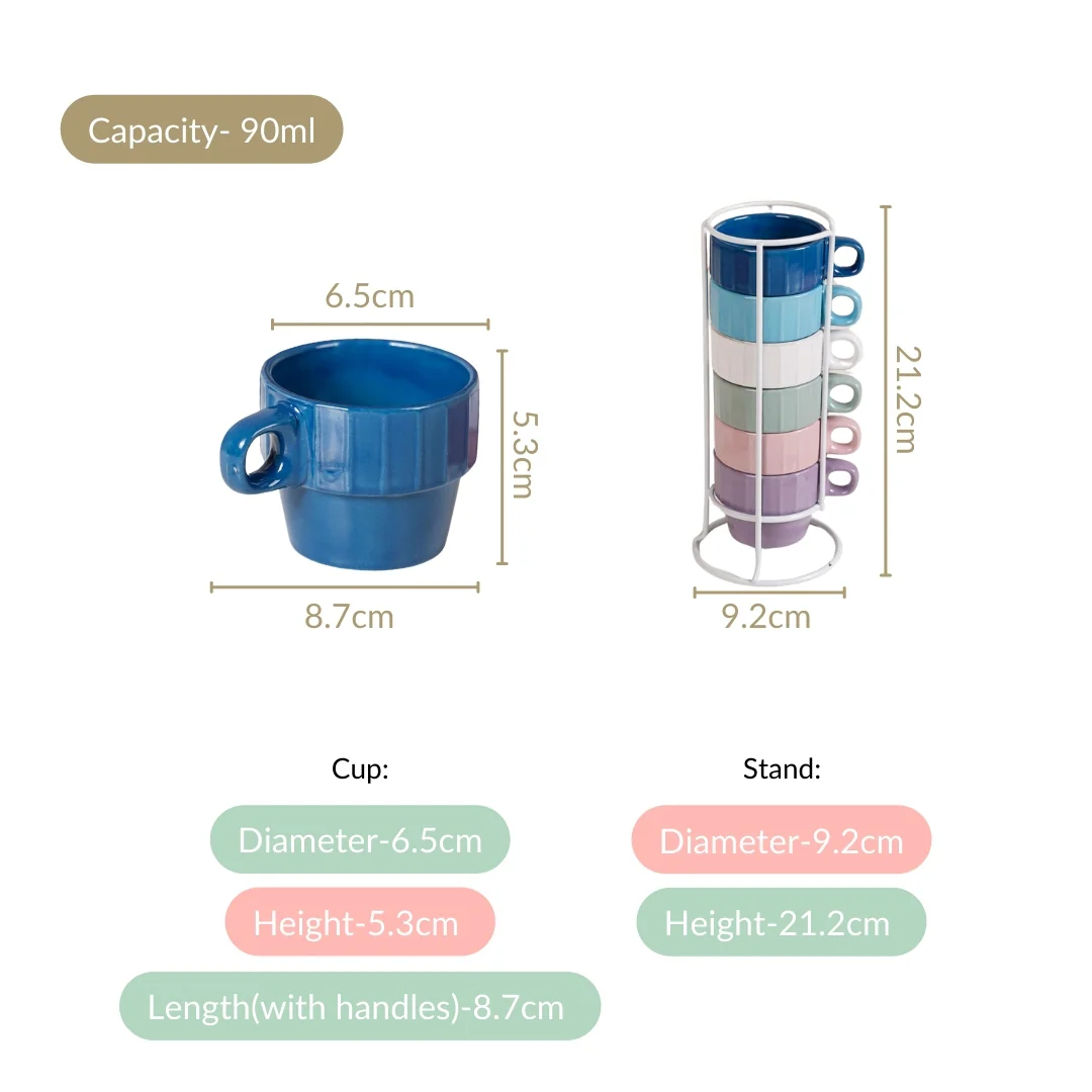 Stackable Mini Tea Cup Set Of 6 Kaori Ocean Tones 90ml - Image 4