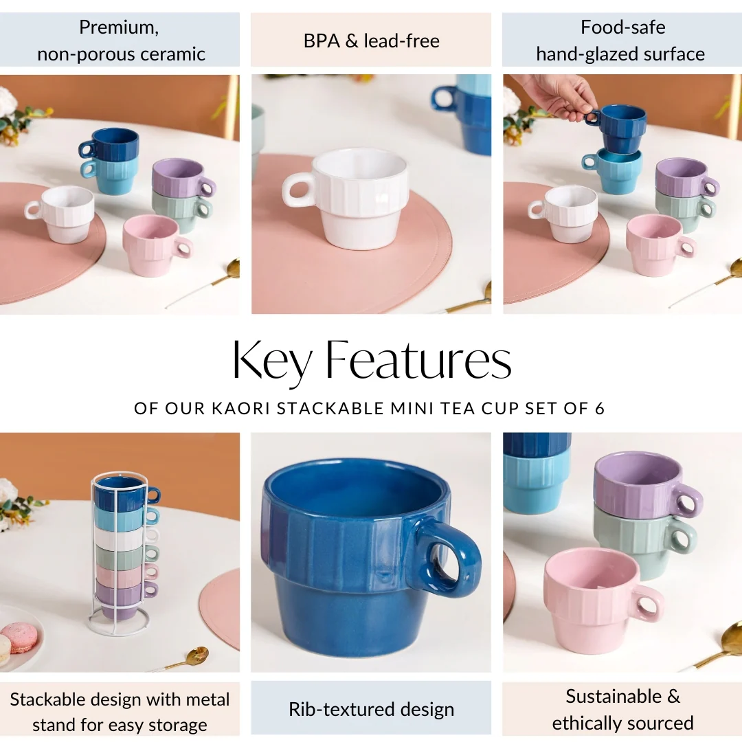 Stackable Mini Tea Cup Set Of 6 Kaori Ocean Tones 90ml - Image 5