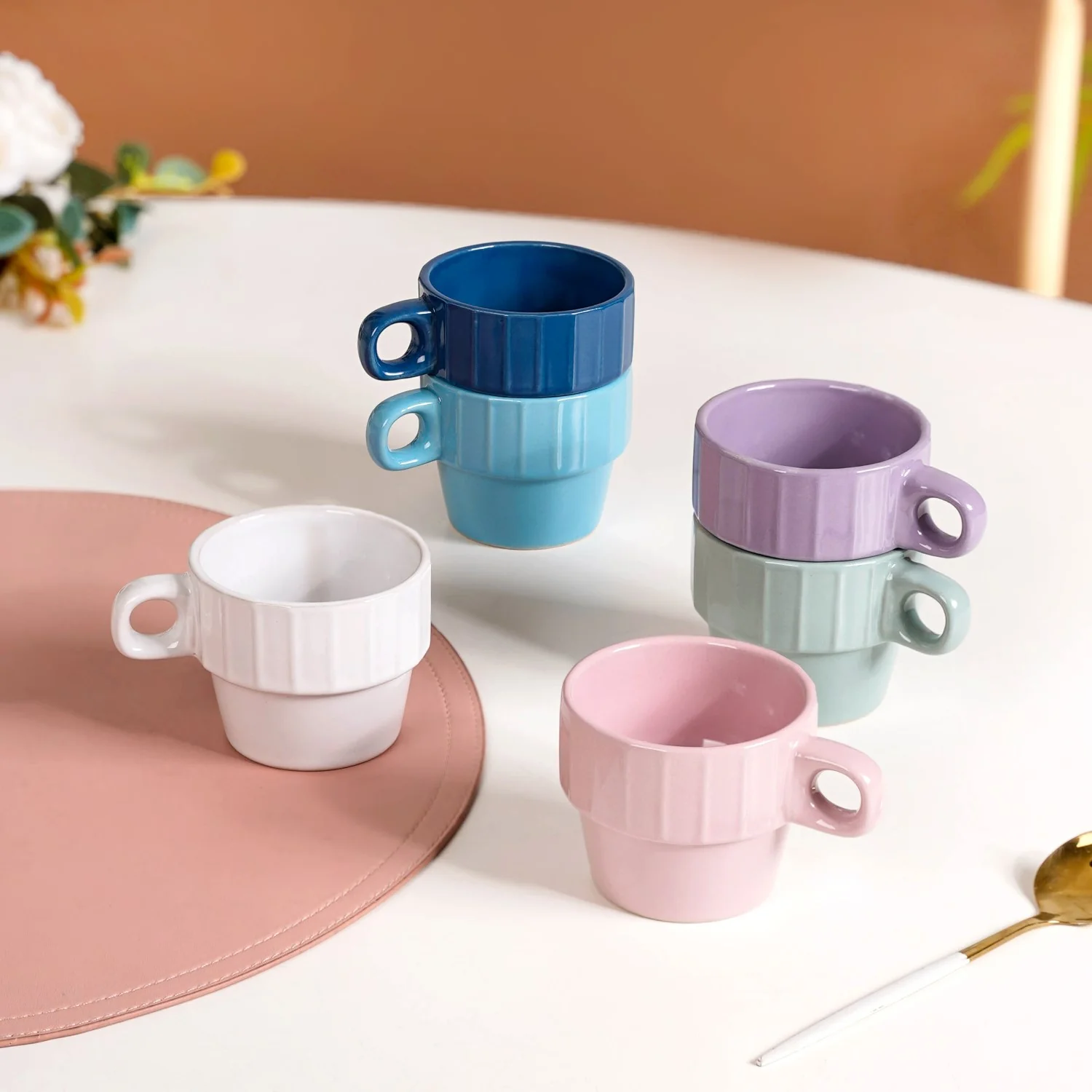 Stackable Mini Tea Cup Set Of 6 Kaori Ocean Tones 90ml - Image 6