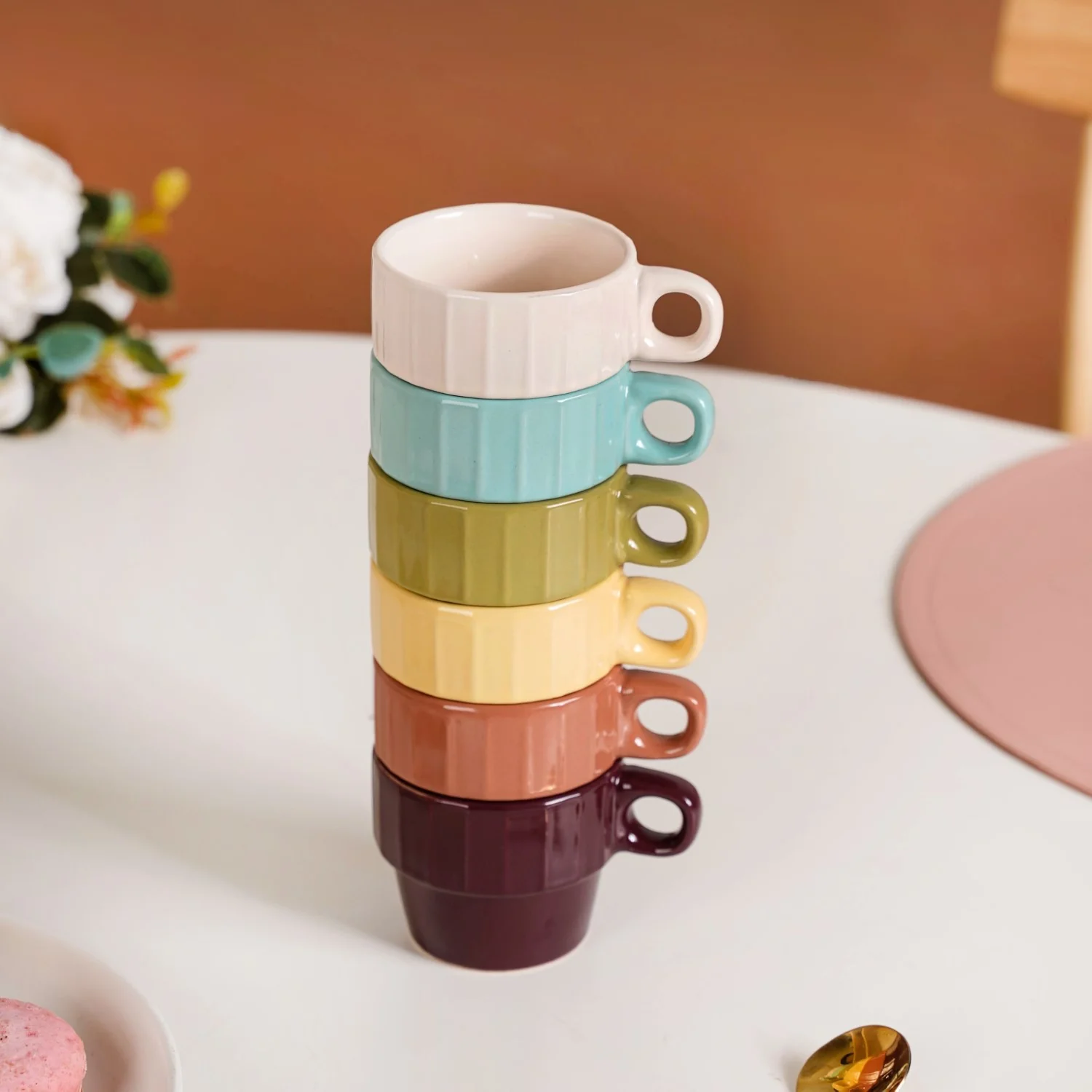Stackable Mini Tea Cup Set Of 6 Kaori Sunset Hues 90ml - Image 3