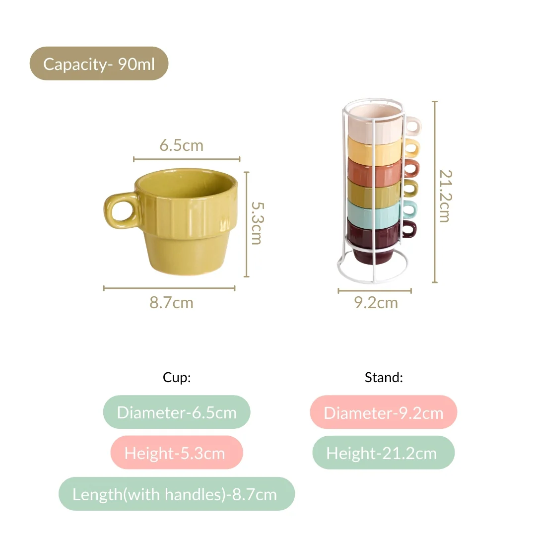 Stackable Mini Tea Cup Set Of 6 Kaori Sunset Hues 90ml - Image 4