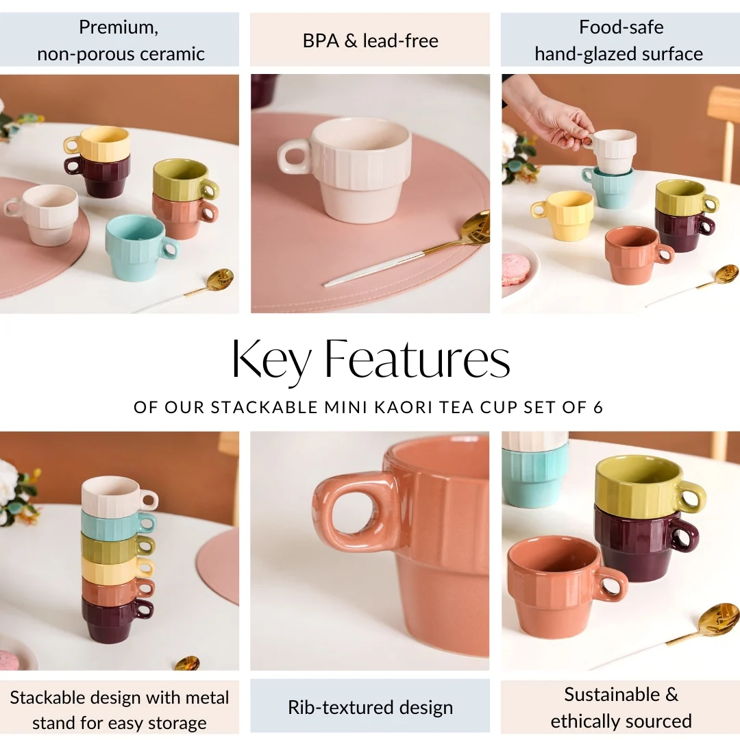 Stackable Mini Tea Cup Set Of 6 Kaori Sunset Hues 90ml - Image 5