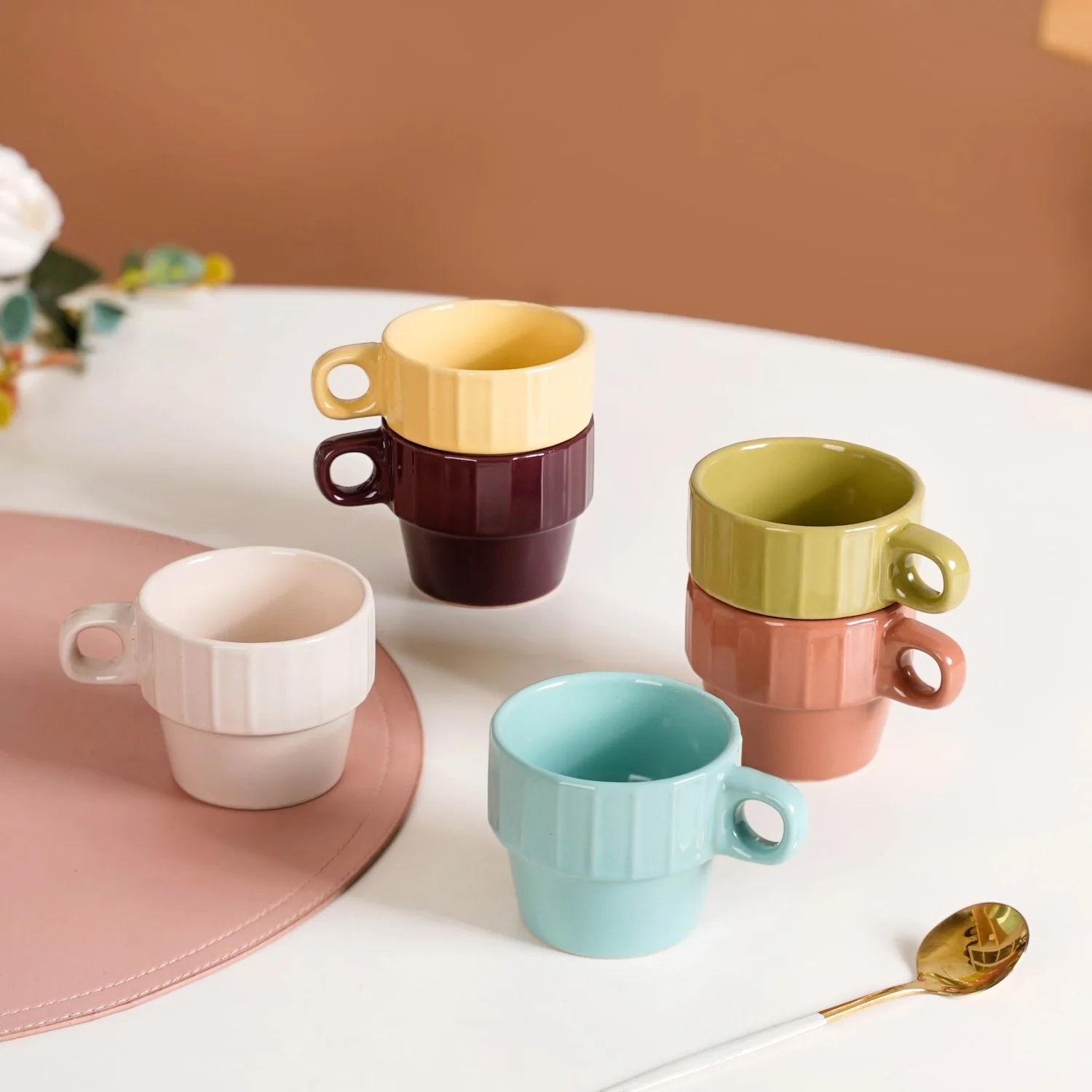 Stackable Mini Tea Cup Set Of 6 Kaori Sunset Hues 90ml - Image 7