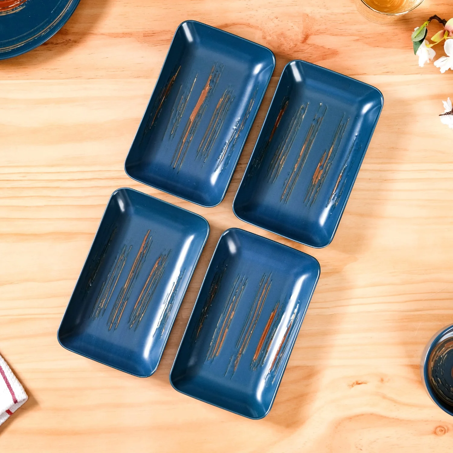 Stoneware Small Platter Navy Blue Set Of 4 8 Inch - Image 10