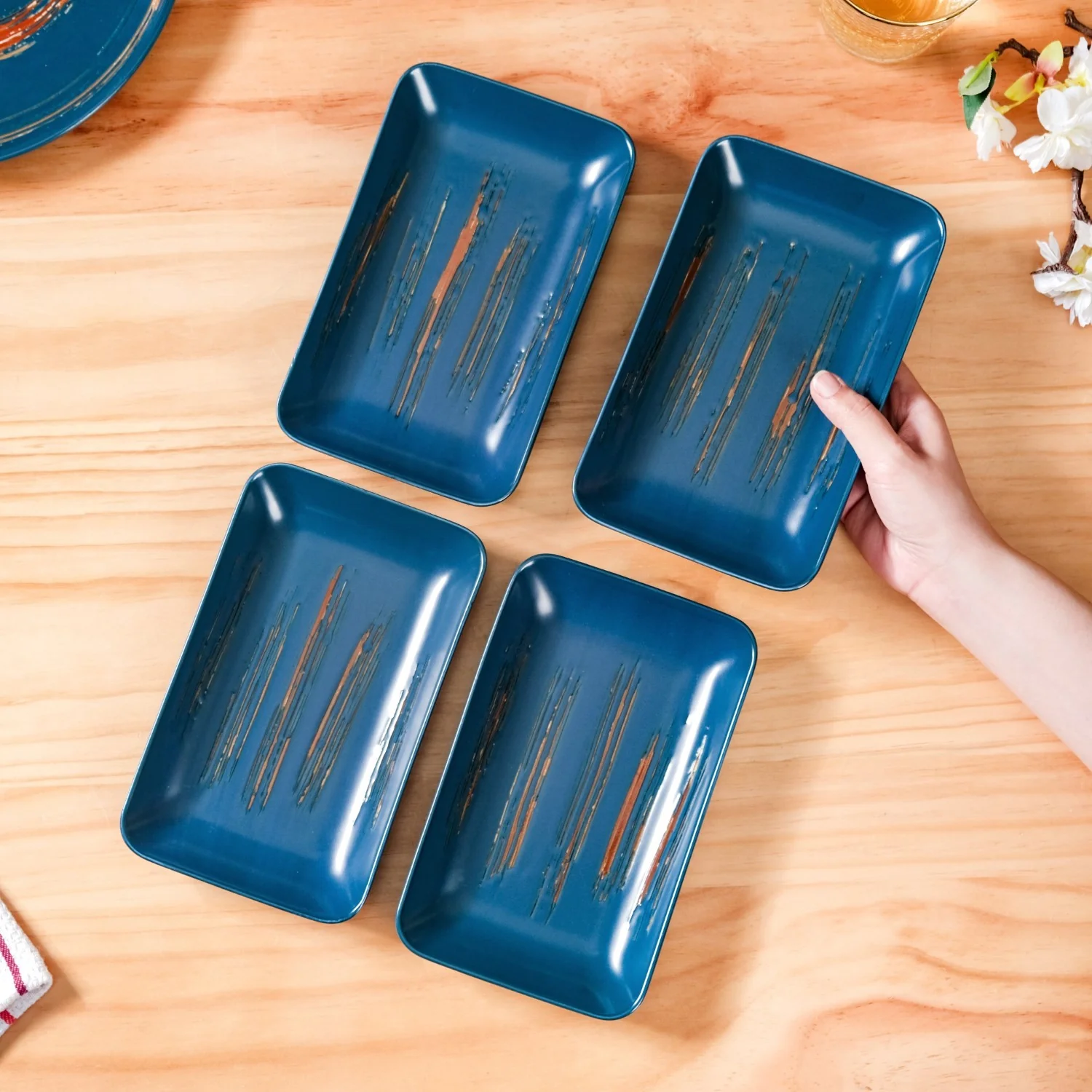 Stoneware Small Platter Navy Blue Set Of 4 8 Inch - Image 3