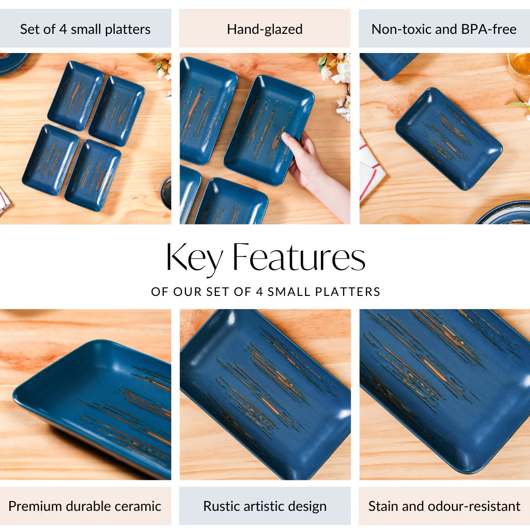 Stoneware Small Platter Navy Blue Set Of 4 8 Inch - Image 5