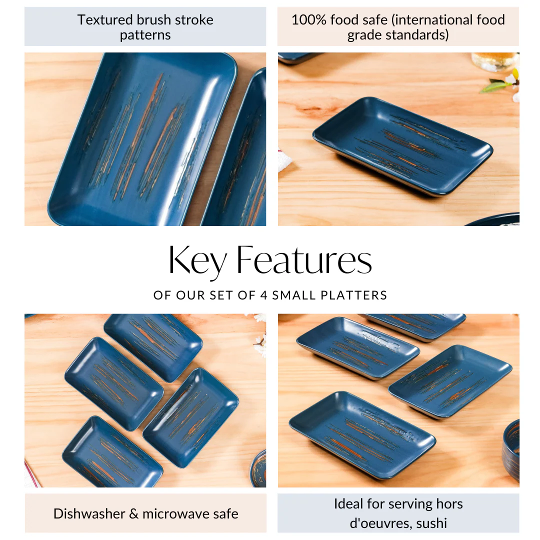 Stoneware Small Platter Navy Blue Set Of 4 8 Inch - Image 6