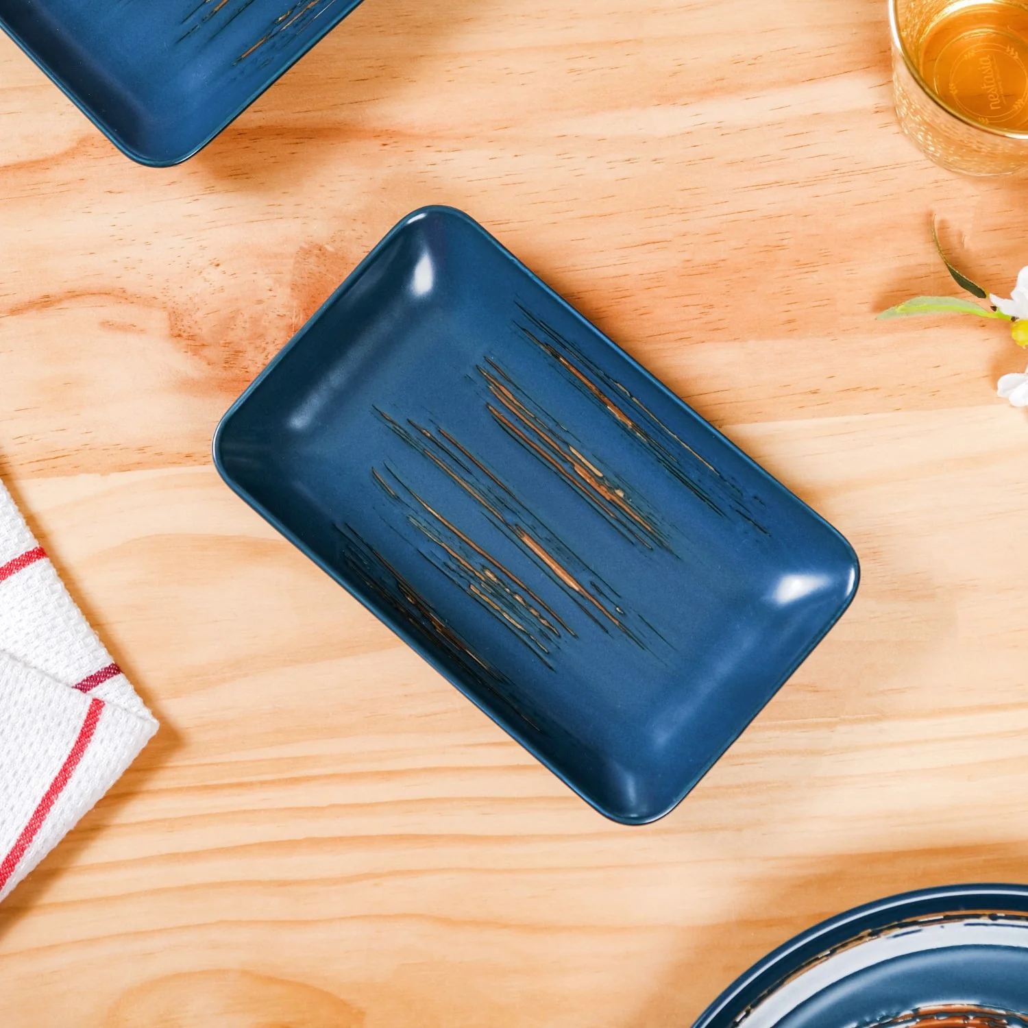 Stoneware Small Platter Navy Blue Set Of 4 8 Inch - Image 8