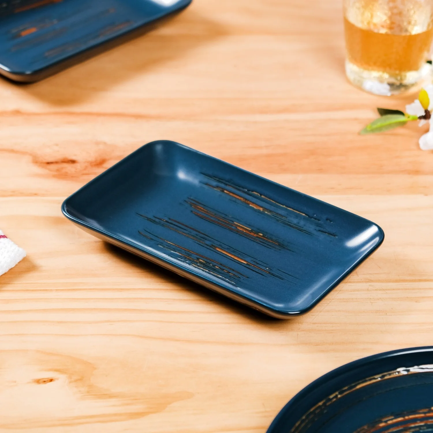 Stoneware Small Platter Navy Blue Set Of 4 8 Inch - Image 9