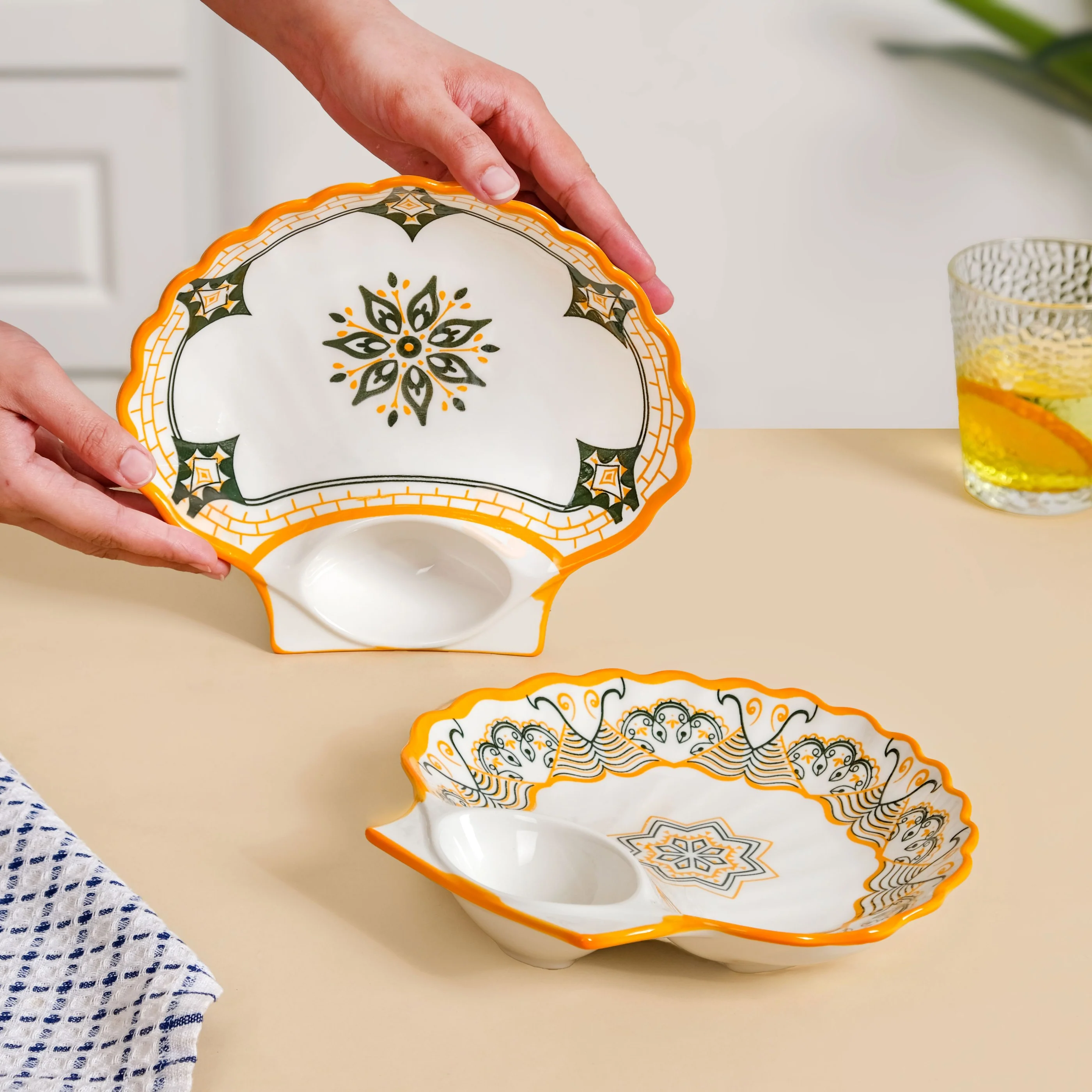 Sunny Bloom Ceramic Section Plate Set Of 2 - Image 3