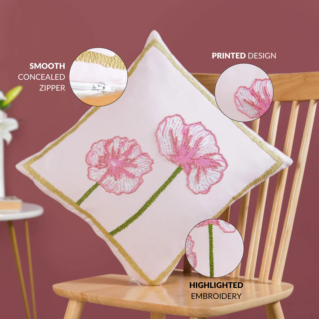 Tale of Two Blooms Embroidered Cushion Cover 40x40cm - Image 4