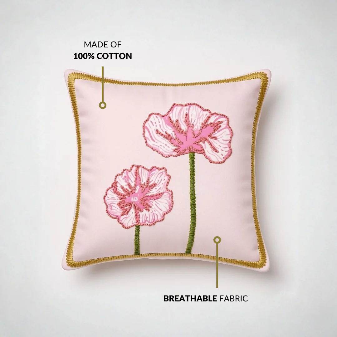 Tale of Two Blooms Embroidered Cushion Cover 40x40cm - Image 5