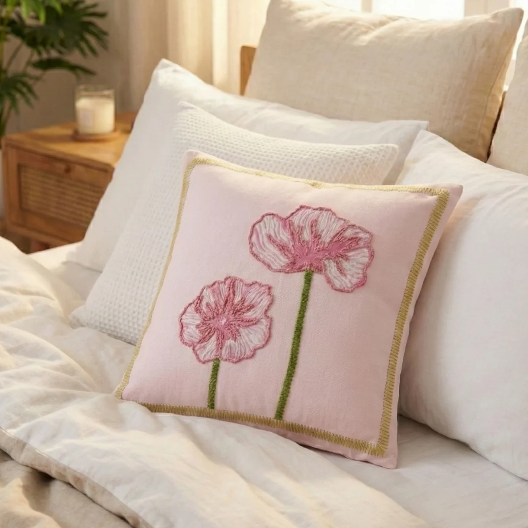 Tale of Two Blooms Embroidered Cushion Cover 40x40cm - Image 6