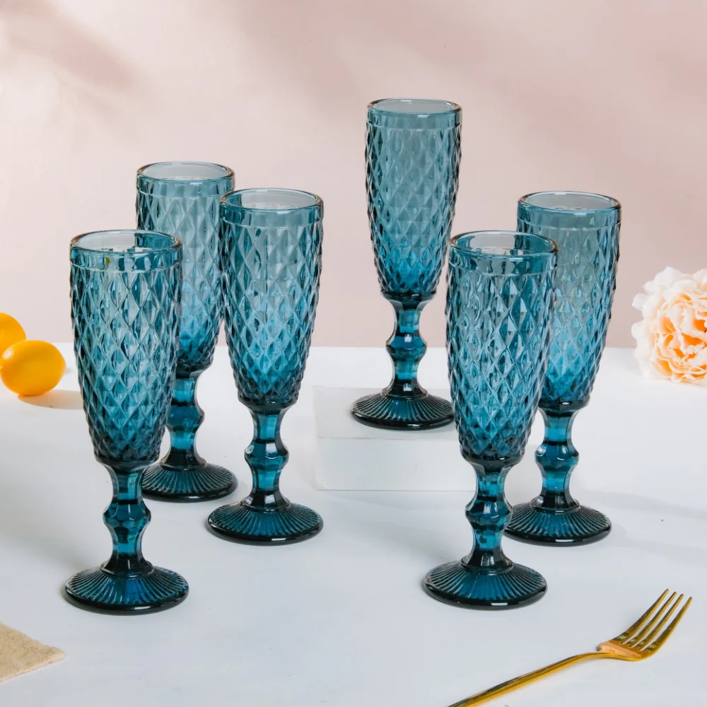 Textured Glassware Blue Set Of 6 150 ml - Image 3