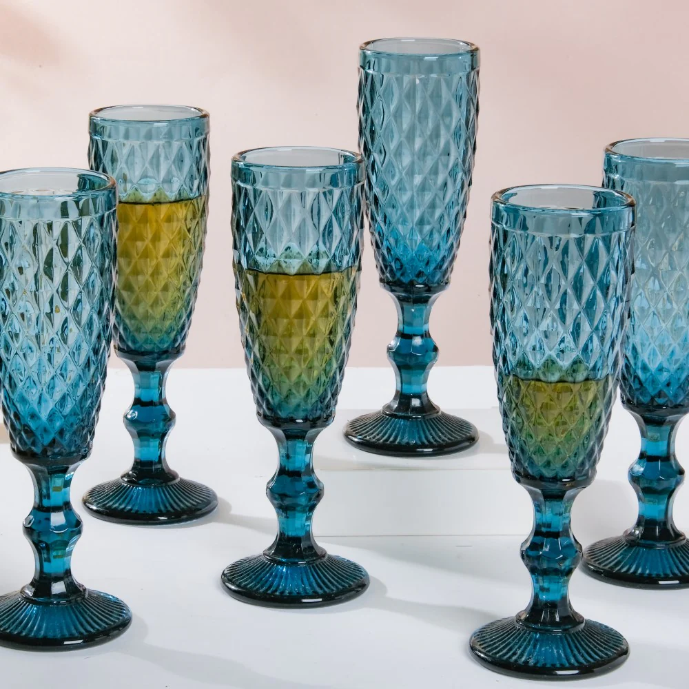 Textured Glassware Blue Set Of 6 150 ml - Image 5