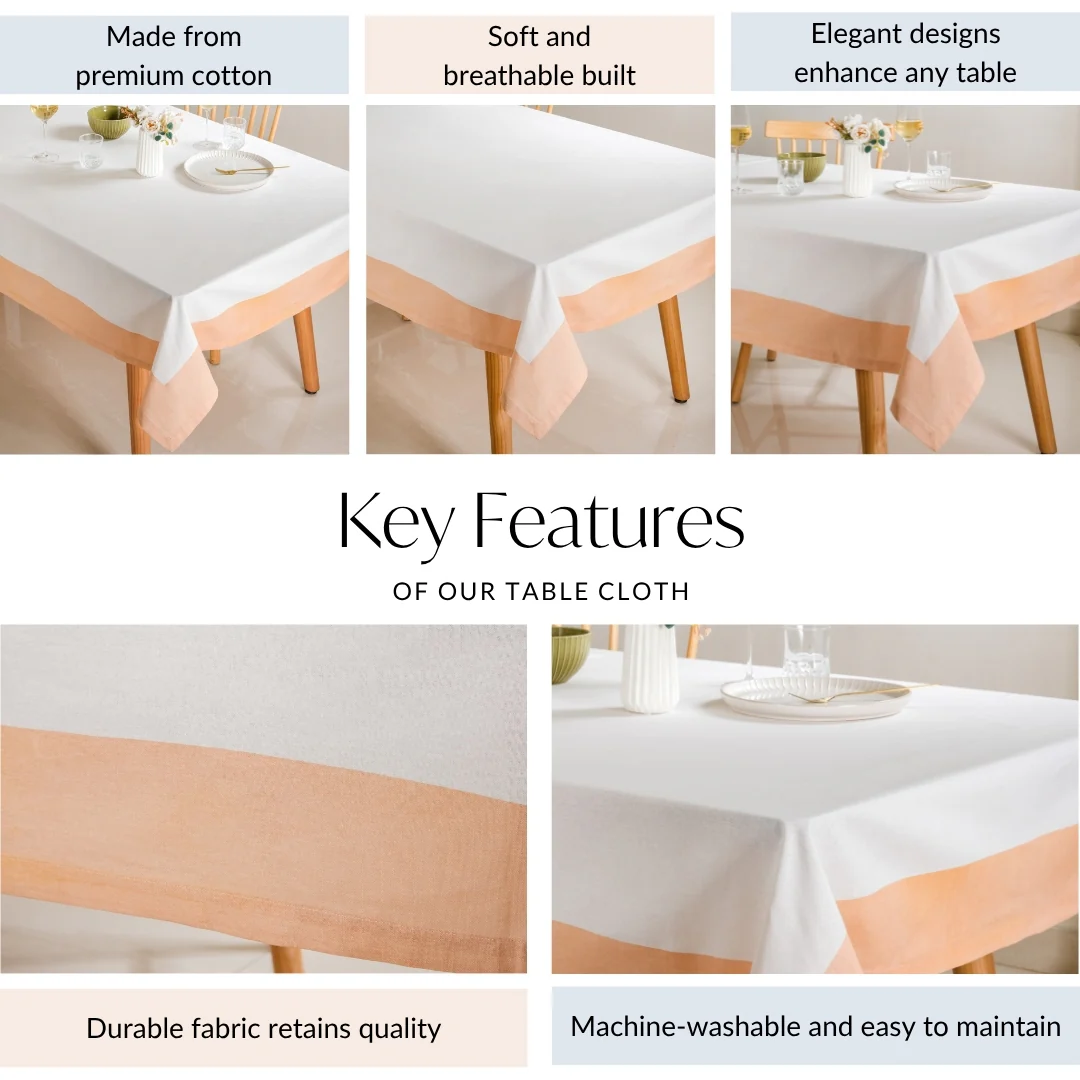 Ventosa Cotton Tablecloth For 6 Seater In Peach 200x150cm - Image 4