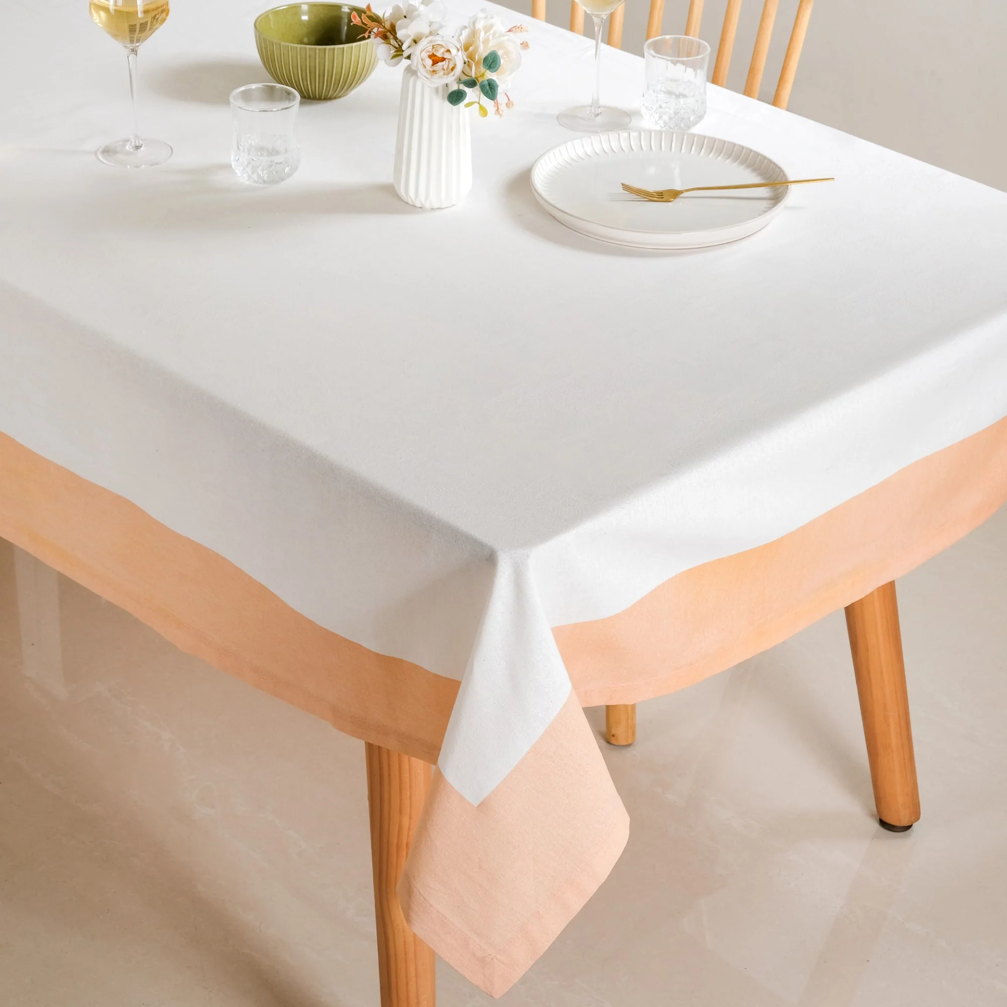 Ventosa Cotton Tablecloth For 6 Seater In Peach 200x150cm - Image 7