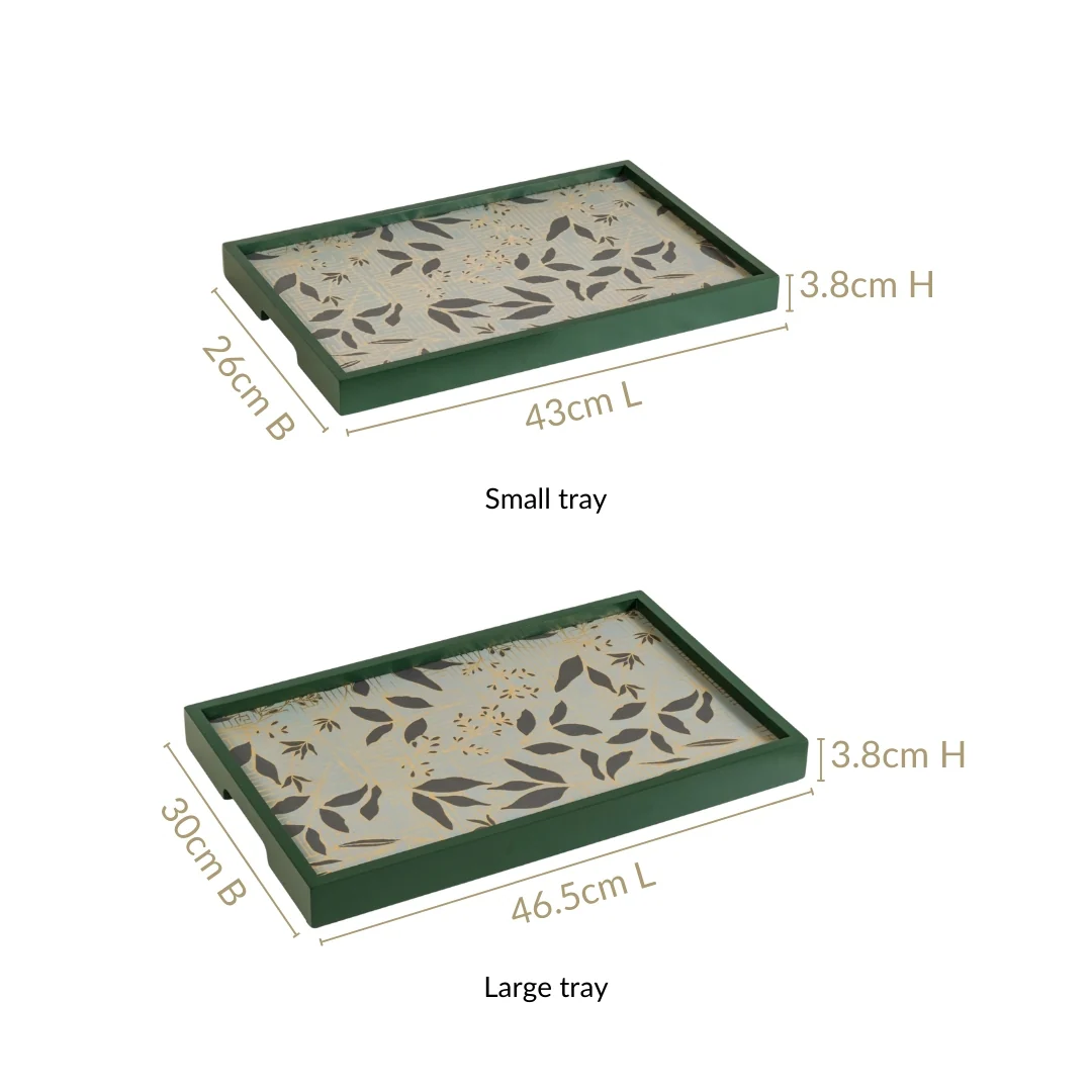 Verdantia Wooden Tea Tray Set Of 2 Green Matte Gold - Image 4