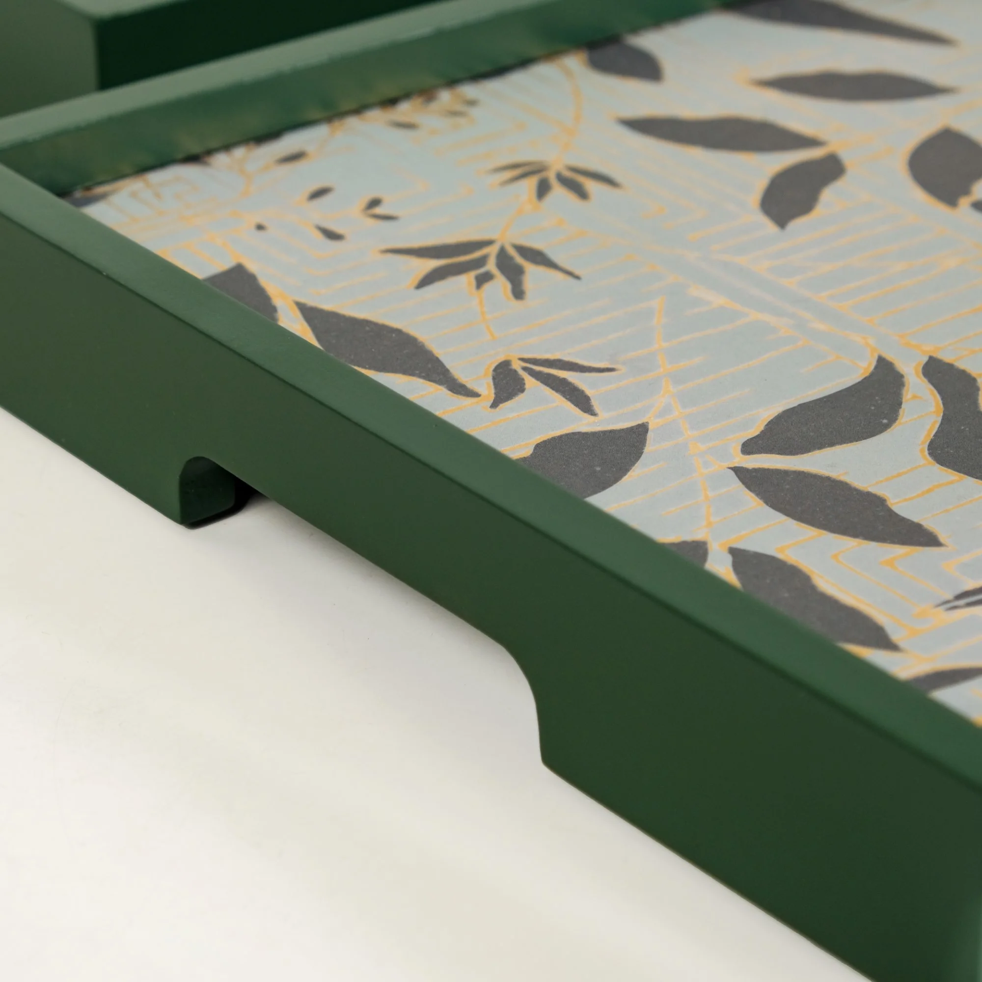 Verdantia Wooden Tea Tray Set Of 2 Green Matte Gold - Image 9