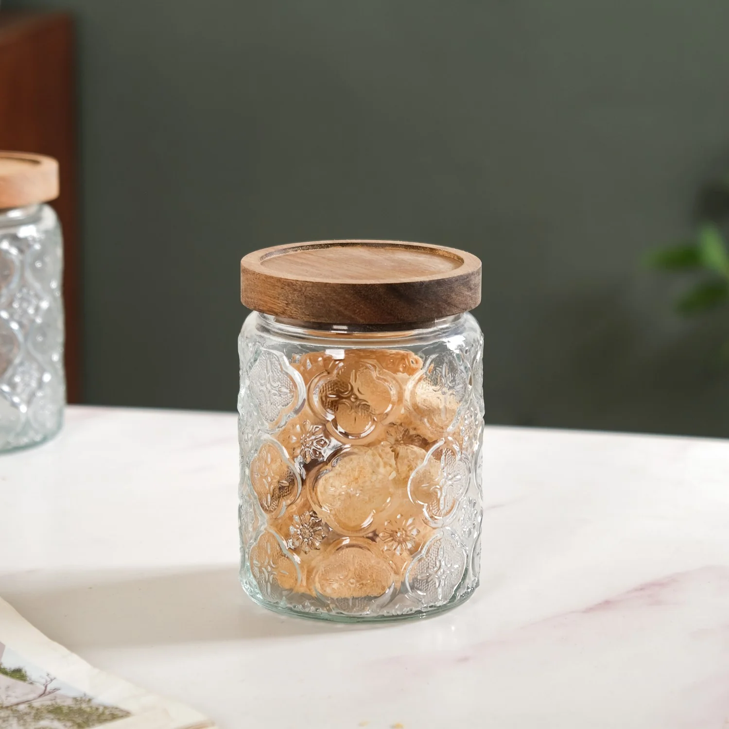 Vintage Patterned Glass Jar With Lid Set Of 4 700ml - Image 4