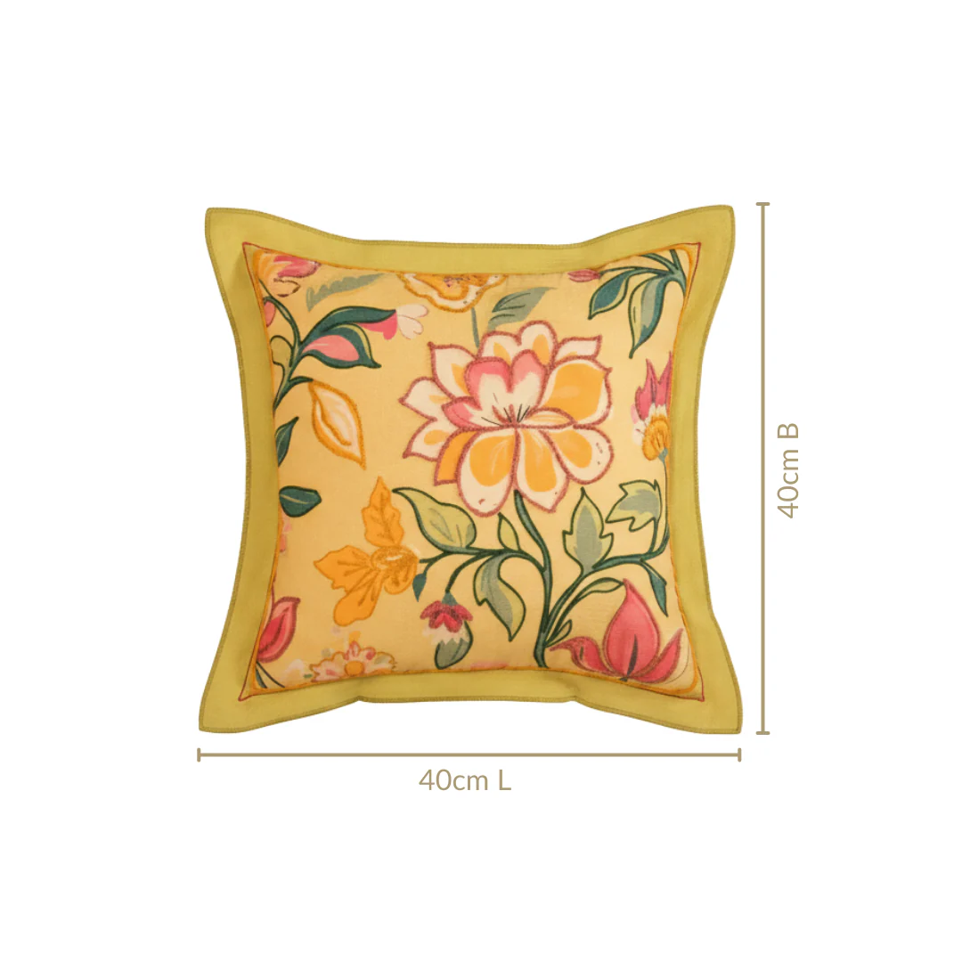 Wild Petals Embroidered Cotton Cushion Cover 40x40cm - Image 3