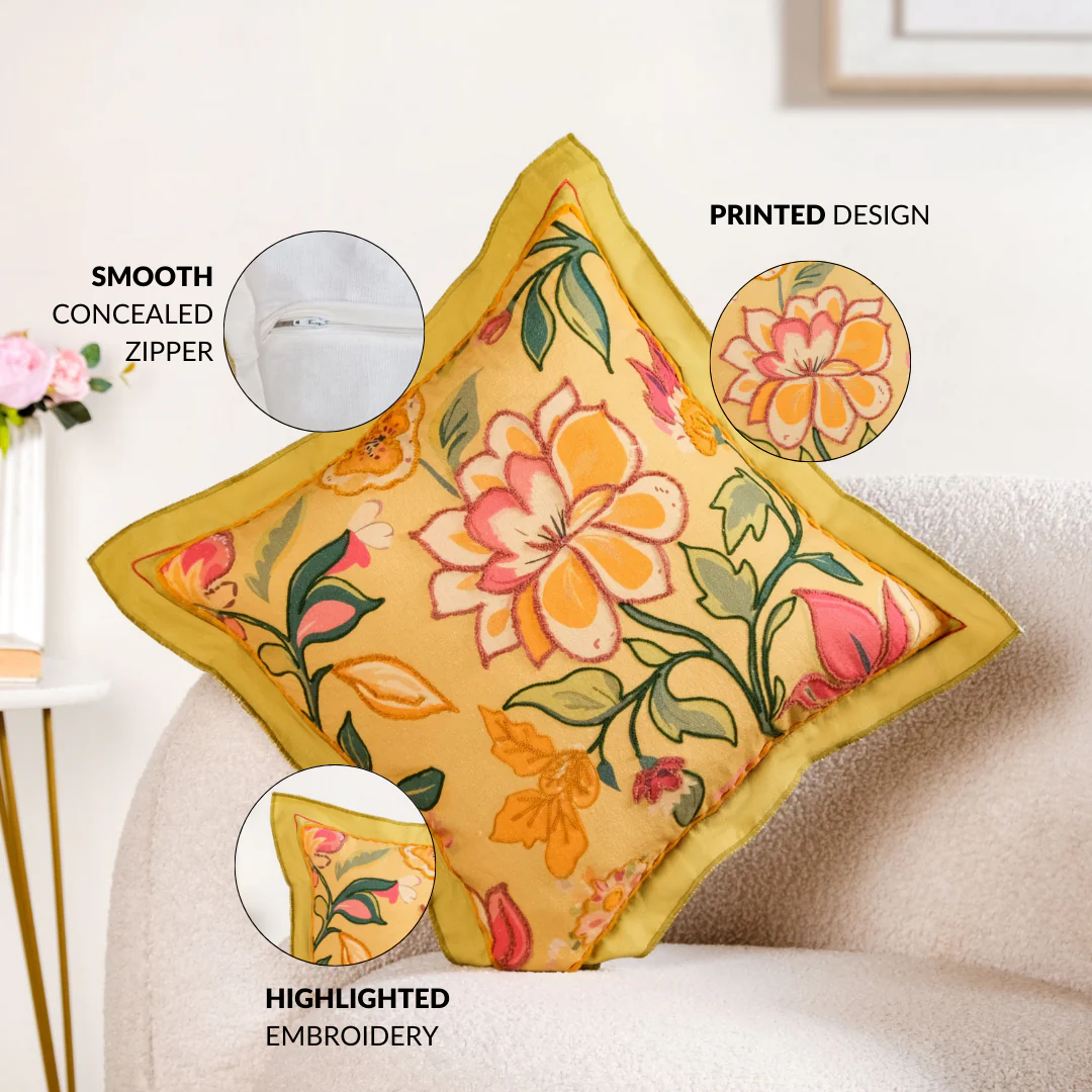 Wild Petals Embroidered Cotton Cushion Cover 40x40cm - Image 4