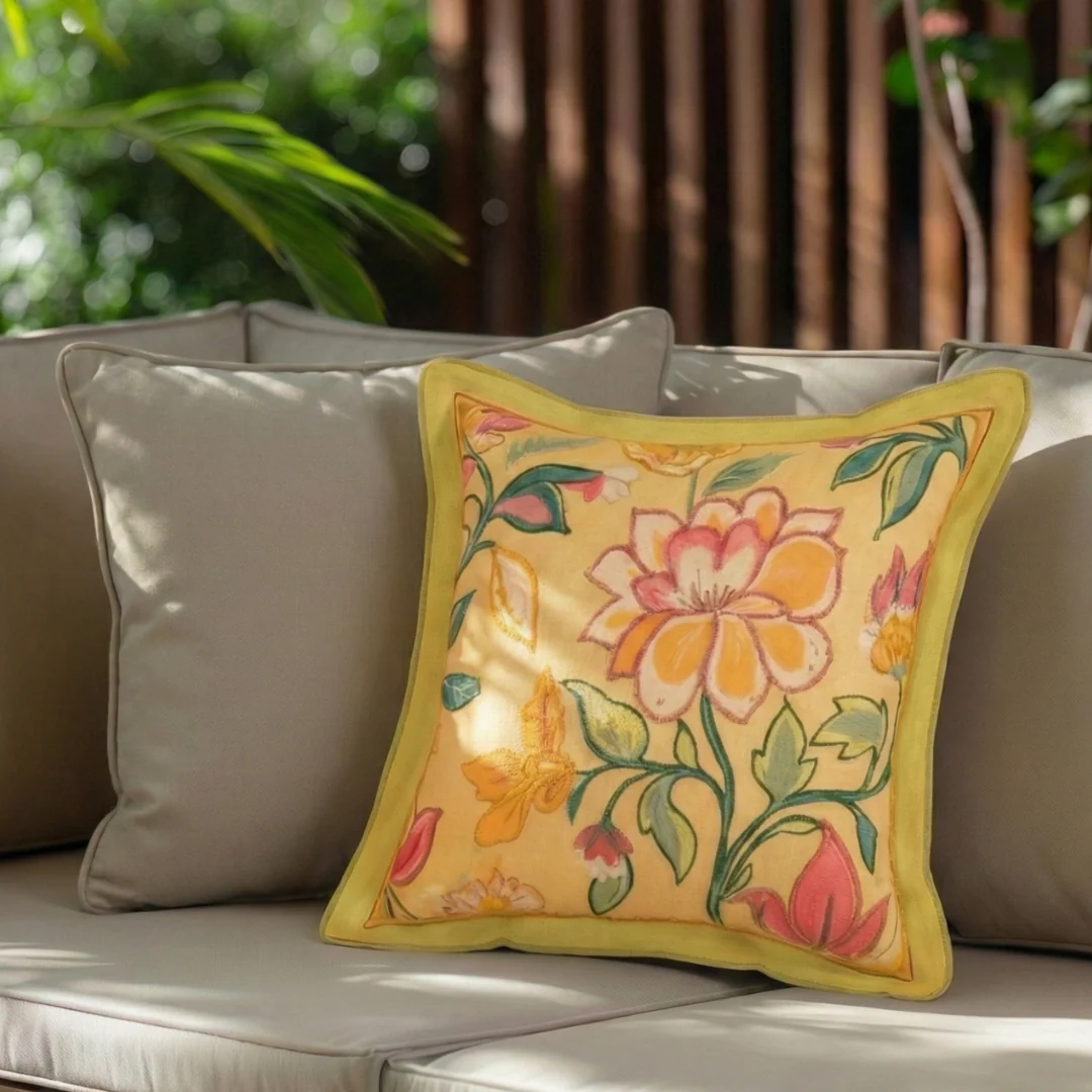 Wild Petals Embroidered Cotton Cushion Cover 40x40cm - Image 6
