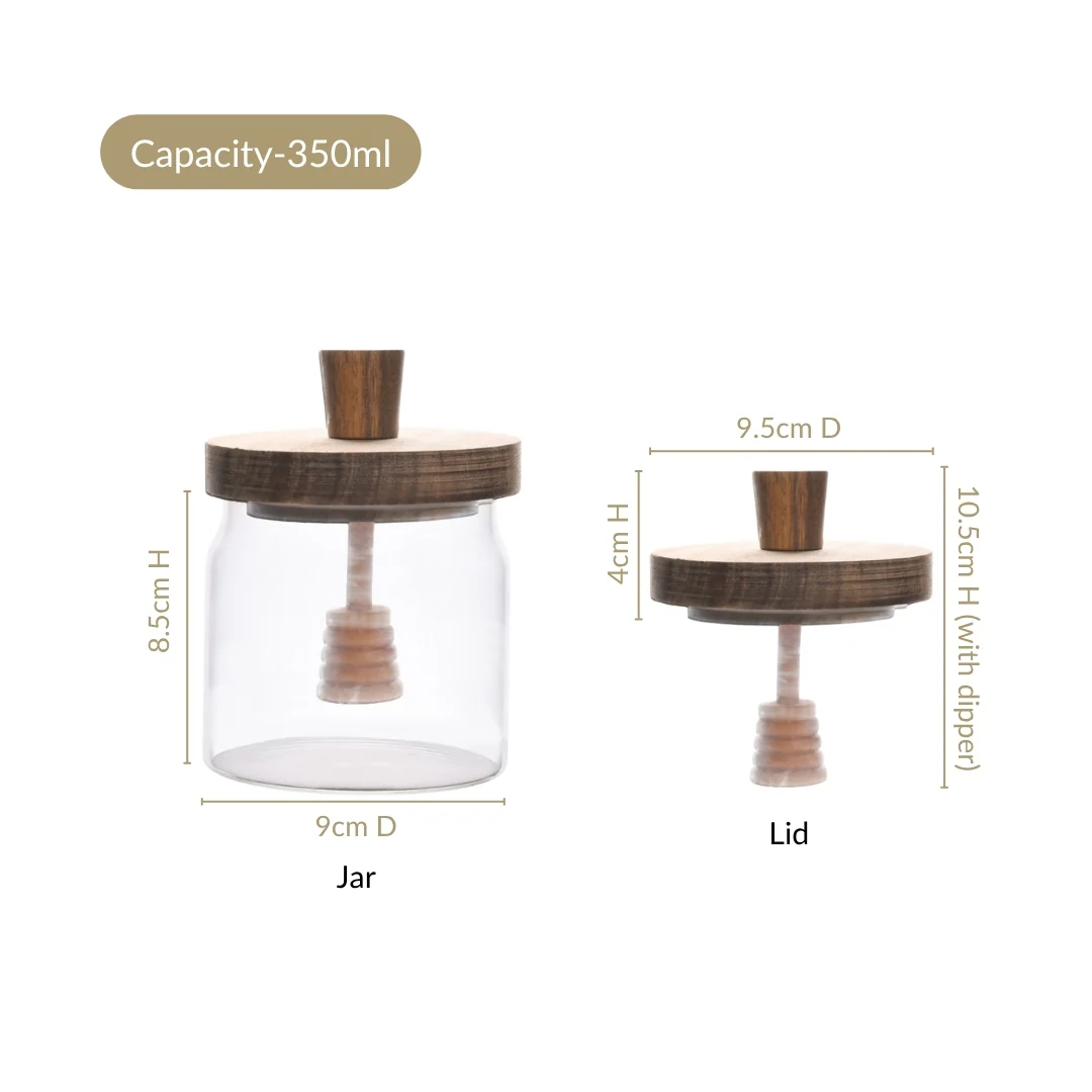 Wooden Leakproof Lid Honey Jar With Honey Dipper 350ml - Image 3