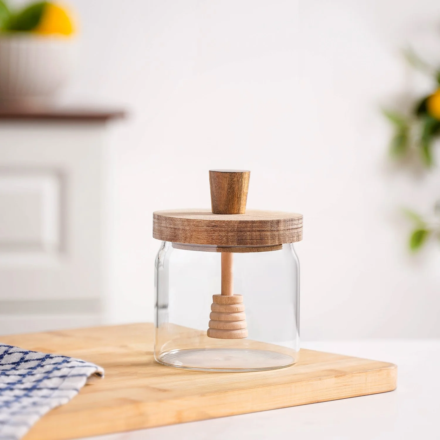 Wooden Leakproof Lid Honey Jar With Honey Dipper 350ml - Image 9