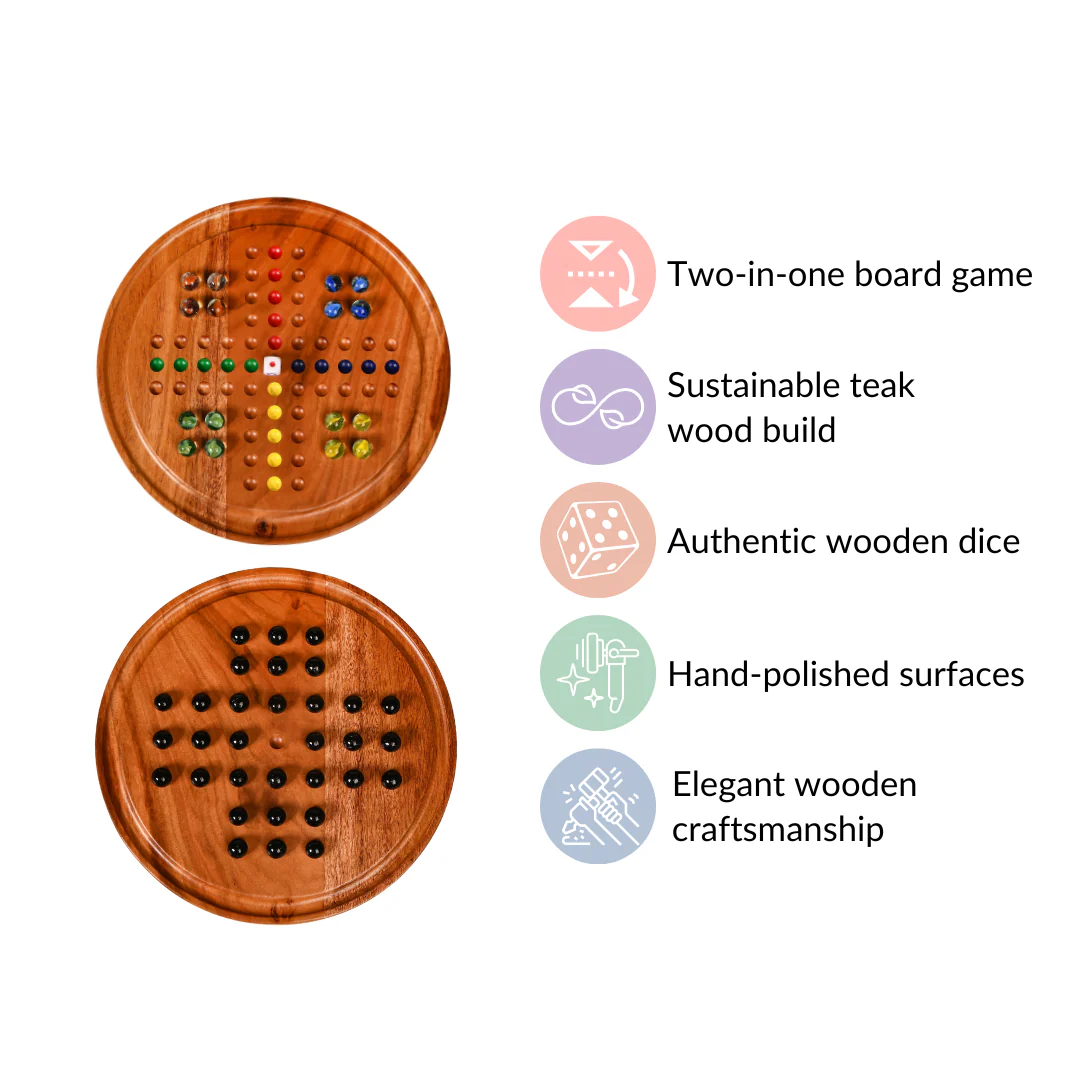 Wooden Ludo Solitaire 2-in-1 Game With Glass Marbles - Image 4