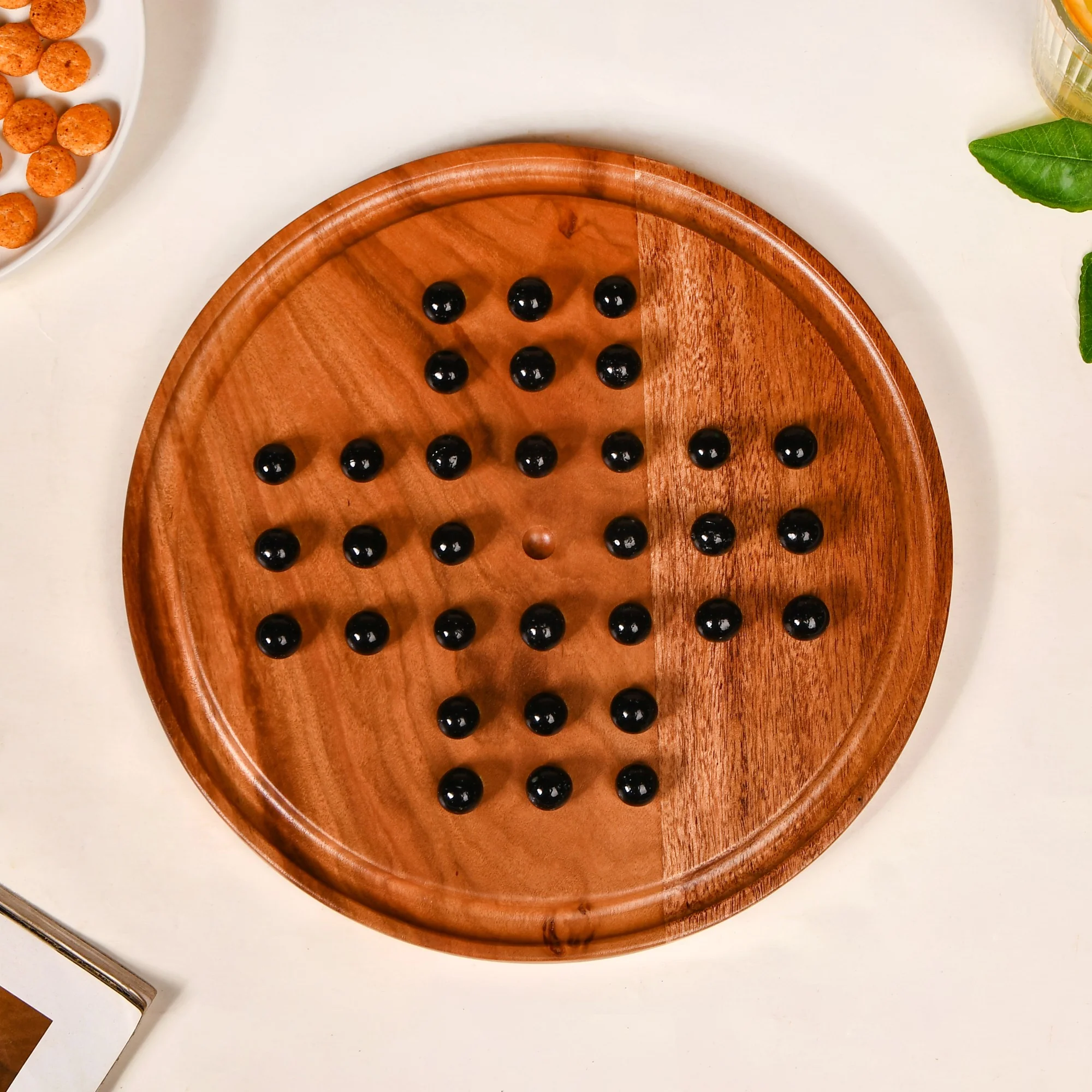 Wooden Ludo Solitaire 2-in-1 Game With Glass Marbles - Image 9