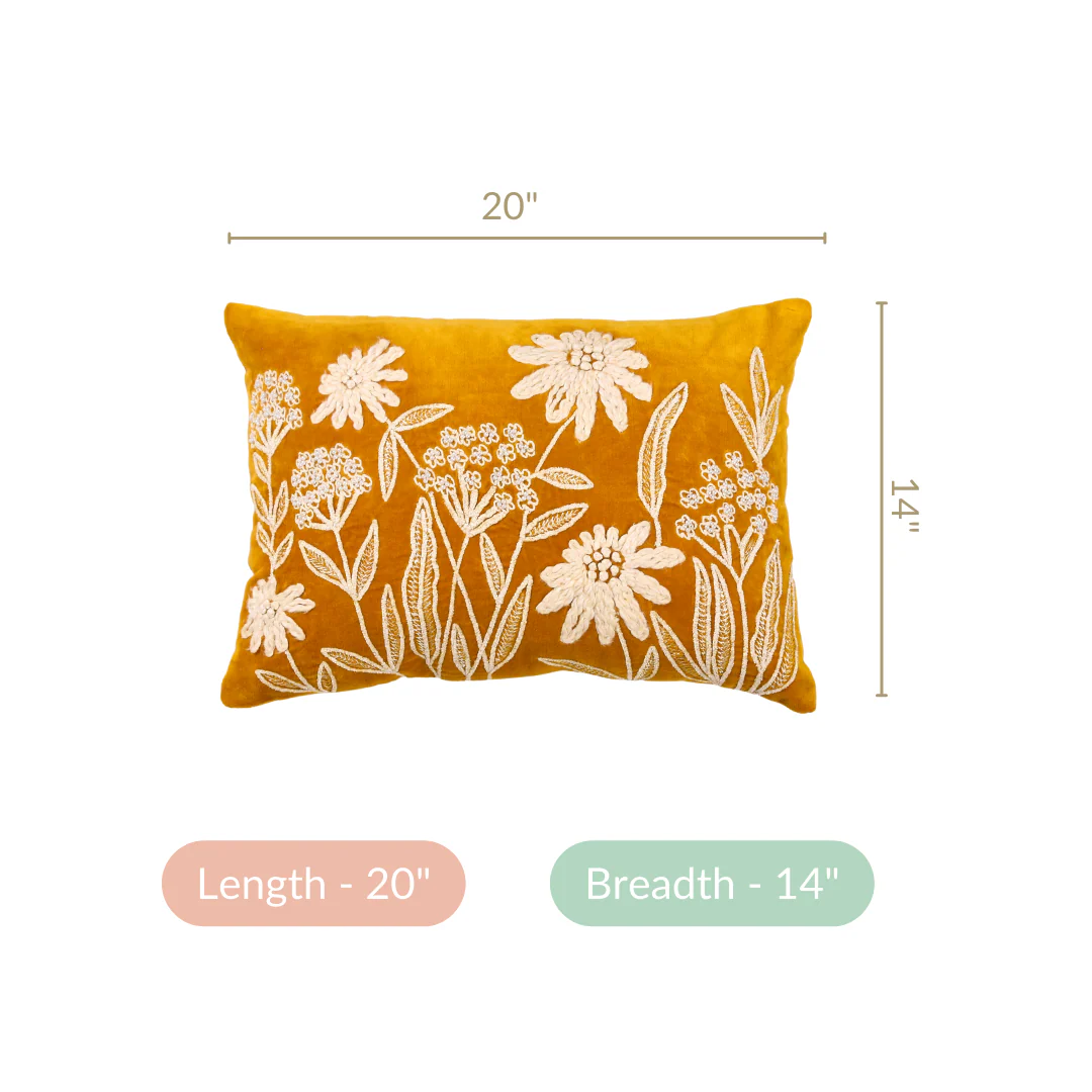 Yellow Spring Summer Embroidered Velvet Cushion Cover 20x14 Inch - Image 5